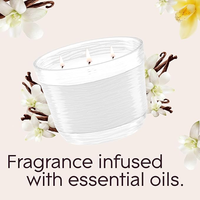 Glade Sheer Vanilla Embrace, Fragrance Candle Infused with Essential Oils, Air Freshener Candle, 3-Wick Candle, 6.8 Oz, 3 Count