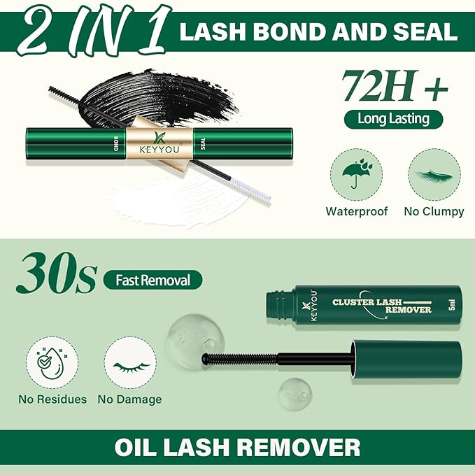 KEYYOU Lash Extension Kit DIY 300Pcs Lash Clusters Eyelash Extension Kit 30D C Curl 9-18MIX Lash Clusters Kit with Lash Glue Remover Applicator Easy to Use for Beginners(Kit,30D-C,9-18MIX)