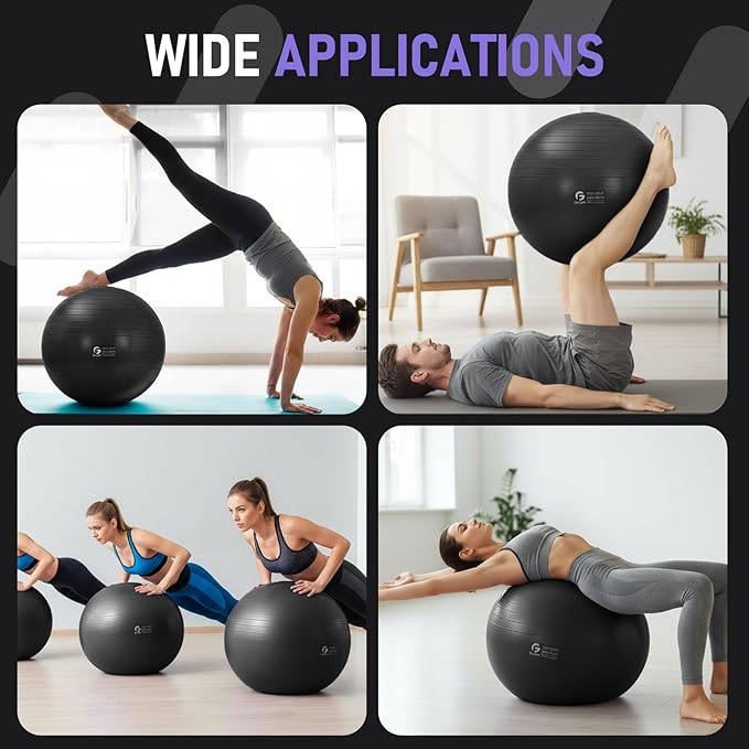 Gruper Yoga and Pilates Ball,4 Sizes Gym Ball for Fitness, Yoga, Workout, Pregnancy and Physical Therapy,Quick Pump Included,Great as Yoga Ball Chair for Office or Home Gym Equipment