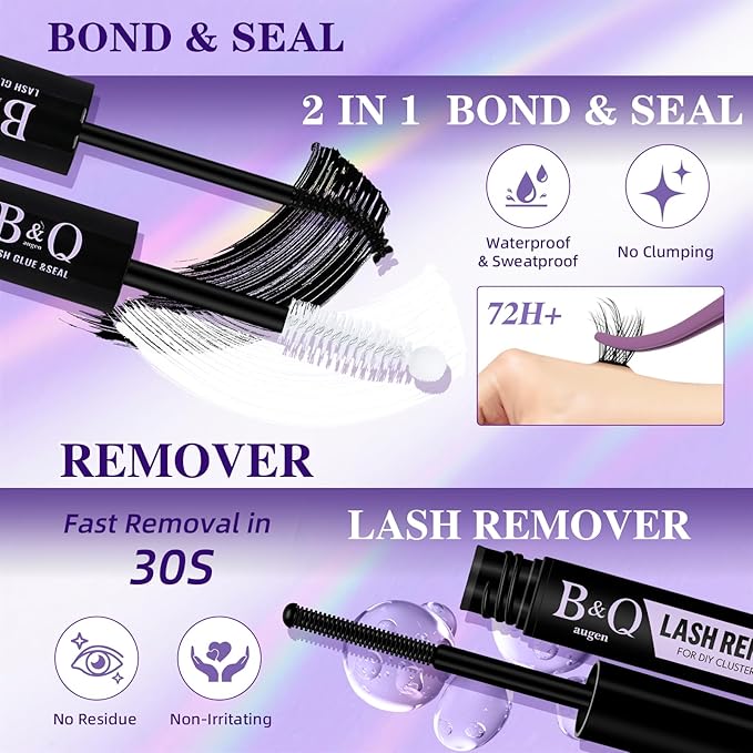 B&Q Lash Clusters Kit Wispy Fluffy - Feath5D 07 Eyelash Clusters Kit with Glue & Tools, Feathered Lightweight Lash Kit, 8-18mm C Curl Waterproof False Lashes