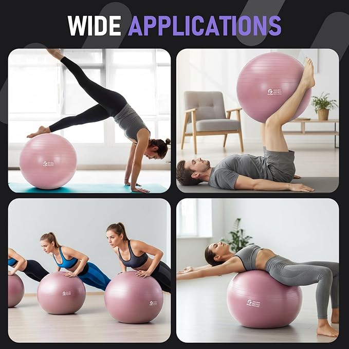 Gruper Yoga and Pilates Ball,4 Sizes Gym Ball for Fitness, Yoga, Workout, Pregnancy and Physical Therapy,Quick Pump Included,Great as Yoga Ball Chair for Office or Home Gym Equipment