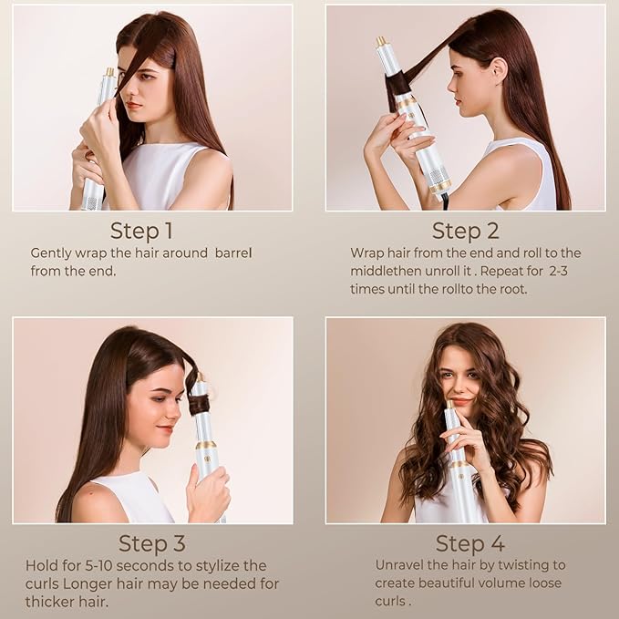 5 in 1 Hair Dryer Brush Set, Negative Ion Blow Dryer Brush Upgrade Hot Air Brush Air Styler Curling Wrap Air Curler, Curling Iron Hair Styling Tools As A Gift for Straight/Curl/Drying/Smoothing