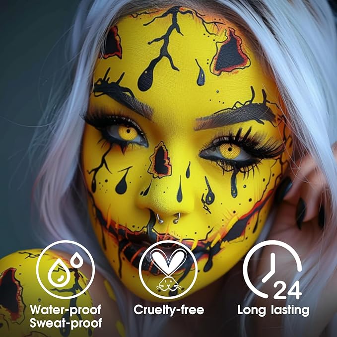 BADCOLOR Yellow Face Body Paint Stick, Full-Coverage Eye Black Sticks for Adults, Hypoallergenic Face Painting Kit for Halloween SFX Lion Tiger Minions Stage Cosplay Costume Party