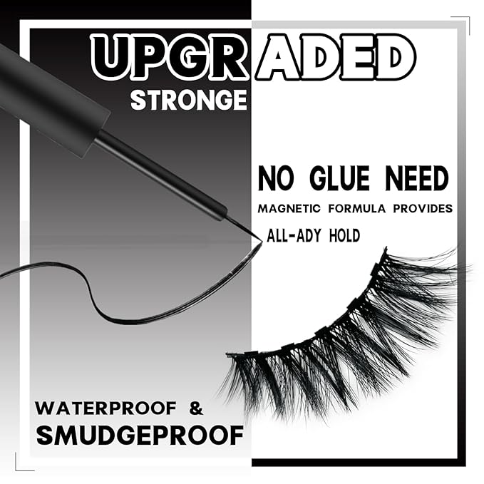 Magnetic Eyelashes with Eyeliner - Magnetic Lashes Natural Looking, with Applicator,Reusable 60 Wears Faux Mink Lashes Cruelty-Free & Vegan