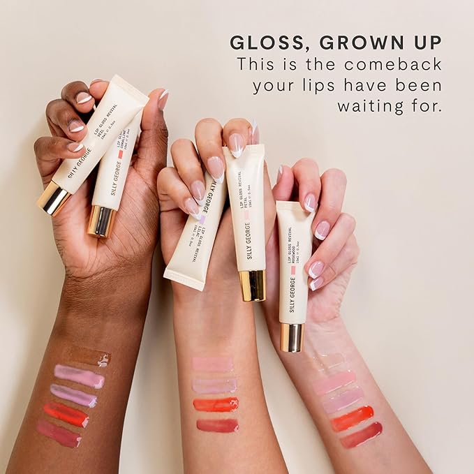 Silly George Lip Gloss Revival - Glossy Hydrating Glaze with Peptides, Shea Butter, & Moisturizing Argan, Macadamia, Babassu Oil for Dry Lips, Clean Beauty Products, Corraline, 15ml Tubes