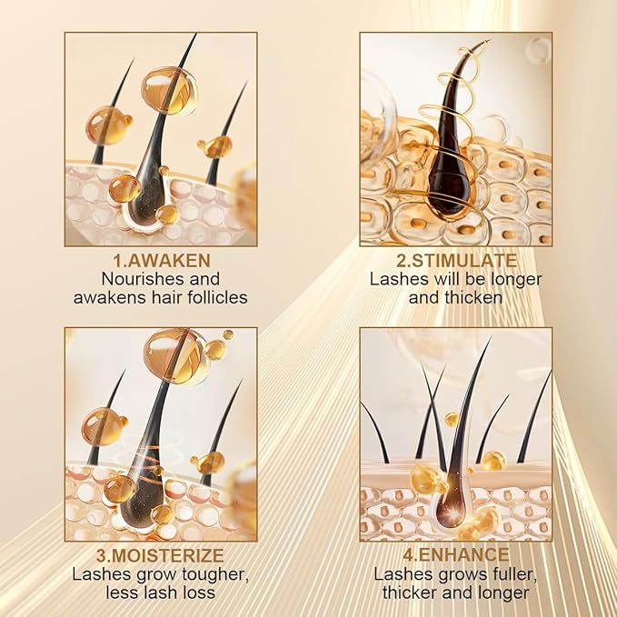 W3W Eyelash Serum - Nourishing eyelash Growth Serum for Eyelash Growth for Natural Longer, Fuller,and Thicker Lashes(Gold)4ML