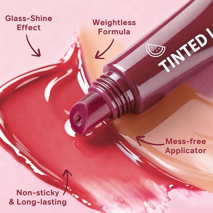 Color Nymph Tinted Lip Gloss Duo, Nourishing Lip Balm Set with Shea Butter & Vitamin E, Non-Sticky Intense Hydrating Lipgloss for Dry Lips, Sheer Tint | Vegan & Cruelty-free, #02 Watermelon & Mint