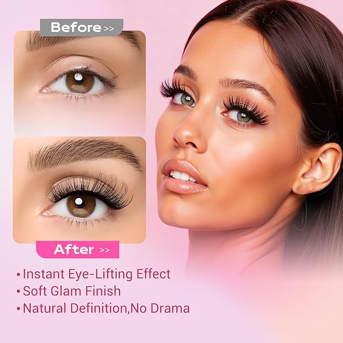 Cat Eye False Eyelashes Wispy Fluffy Volume Dramatic Strip Lashes Lightweight Natural Look Easy to Apply Reusable Faux Mink Eyelashes for Daily and Glam Makeup 7 Pairs