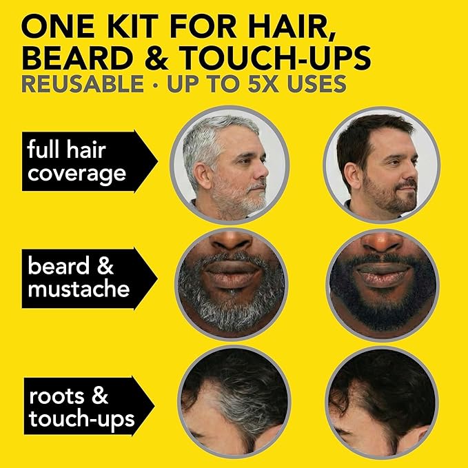 Cleverman Hair & Beard Dye Kit for Men, All-in-One Reusable Mens Hair Color, Natural Gray Coverage, Ammonia-Free Beard Mustache Dye for Men, Medium Brown