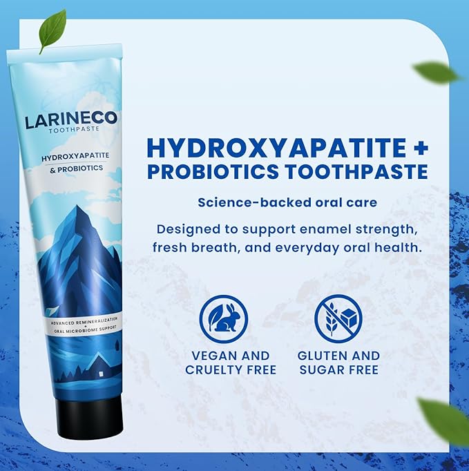Larineco Nano Hydroxyapatite Toothpaste – Sulfate Free Remineralizing Toothpaste – Enamel Care, Gentle Whitening, Sensitive Teeth – 4oz