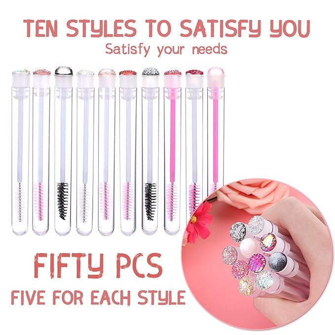 Dming 50pcs Eyelash brush Lash Wand Makeup tool Eyelash Extension supplies Cleaning brush Diamond Mascara (50, mix)