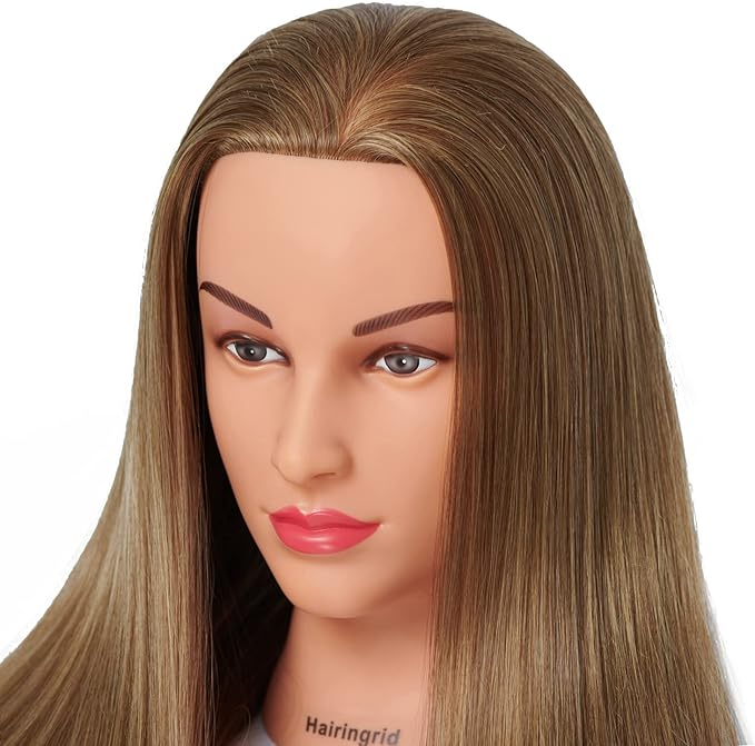 Hairingrid 26"-28" Mannequin Head Hair Styling Training Head Manikin Cosmetology Doll Head Synthetic Fiber Hair and Free Clamp Holder (Golden Brown)