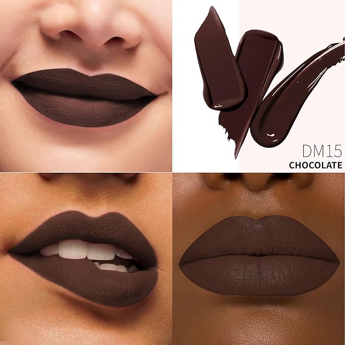 Depuplum 3Pc Matte Liquid Lipsticks for Women, Dark Brown Lipstick Red Lisptick Pink Lipstick, Cruelty Free Long Lasting Lip Makeup (DM15+DM05+DM26)