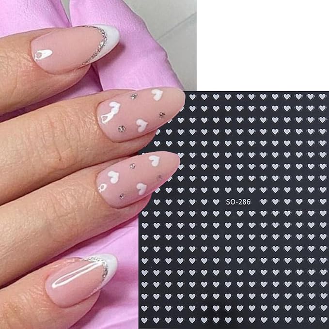 6 Sheets Heart Nail Stickers for Nail Art Heart Nail Decals 3D Self-Adhesive Black Blue Silver Hearts Valentines Nails Art Sticker Design Holiday Manicure Decoration Accessories for Women