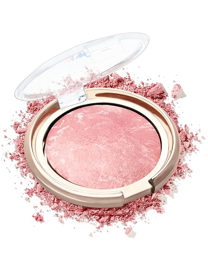Baked Blush, Lighting Glow Marbleized Blush Powder Palette, Cruelty-Free Powder Blusher, Eyeshadow & Highlight for a Lightweight Shimmery Satin Face Makeup, Gift for Women (0.49Ounce)-01#Peachy
