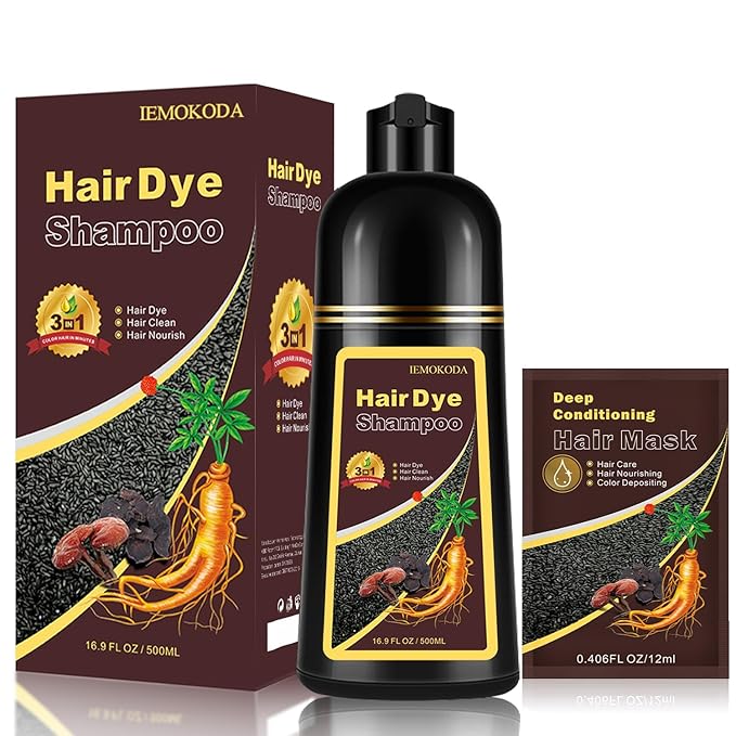 Instant Dark Coffee Hair Dye Shampoo for 100% Gray Hair Coverage, Natural Herbal Hair Color Shampoo Hair Dye, 3 in 1 Coloring & Care Formula Lasts 3-4 Weeks, Easy & Quick to Use for Women Men, 500ML
