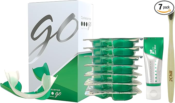 Opalescence GO 15 Whitening Bundle - (7 Treatments) Hydrogen Peroxide Prefilled Teeth Whitening Trays and Travel Original Whitening Toothpaste 1 Oz - Mint Flavor - Includes Toothbrush 6238-1T
