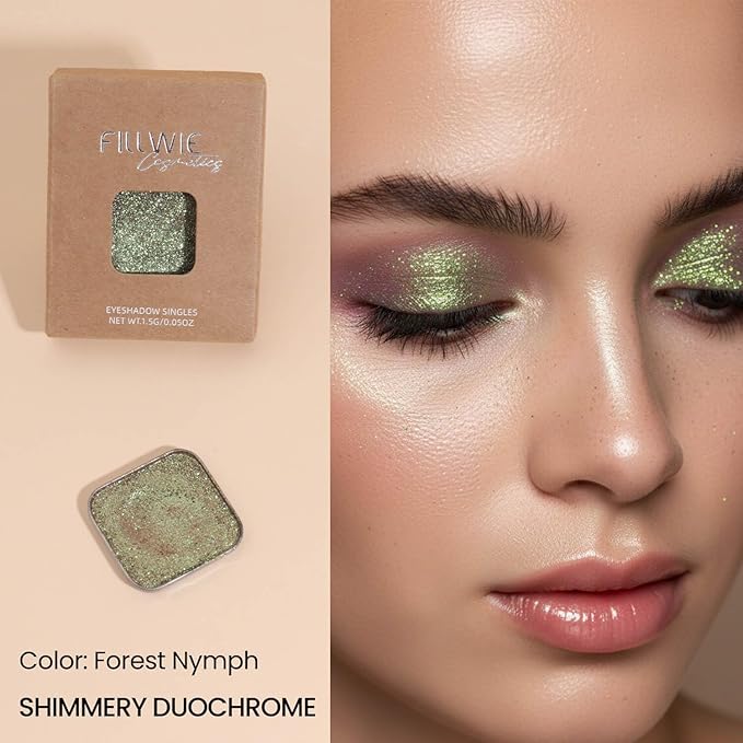 Duochrome Chameleon Eyeshadow, Iridescent Green- Mauve Shift, Pressed Powder, High Pigment, Smudge-Proof, Long Wear Eye Makeup, Square Metal Pan, Fits Magnetic Makeup Palettes (Forest Nymph)