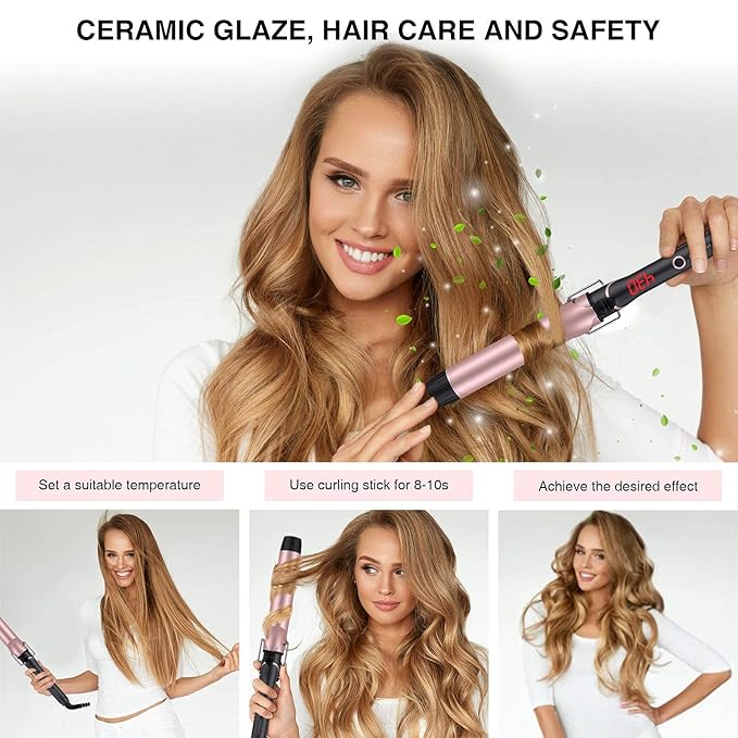 MEGAWISE Unlock Your Hair's Potential with MegaWise Pro Curling Iron: 1 1/4 inch Ceramic Barrel, 60s Fast Heating, Anti-Scald Grip, and Complete Styling Kit for Effortless Glamour!