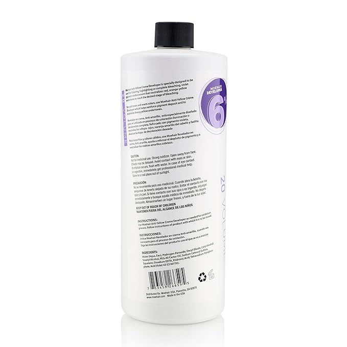 MOEHAIR Hair Color Developer 6% Hydrogen Peroxide | 20 Volume Cream Developer for Hair Coloring and Bleaching | Advanced Anti-Yellow Action | Salon-Grade | Paraben-Free | Peach Fragrance – 32 Fl. Oz