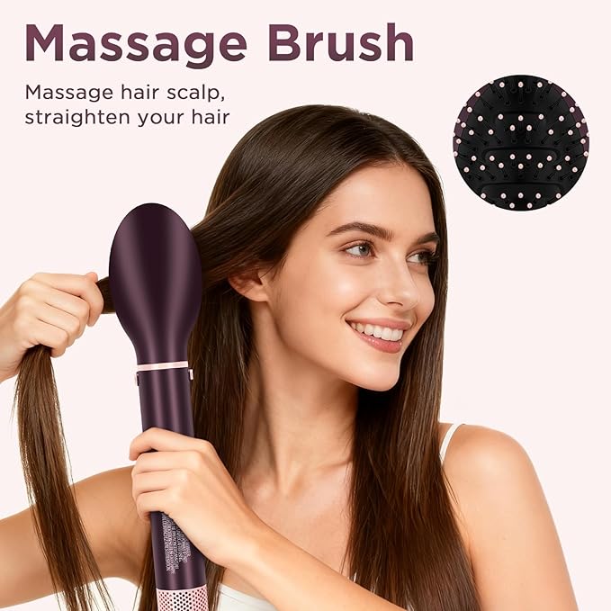 7-in-1 Hot Air Styler, PARWIN PRO BEAUTY Travel Dual Voltage MaxAIR 2.0 Multi-Styler Set, 110,000RPM High Speed Hair Dryer Brush with Air Hair Straightener, 1.1 Inch Auto-Wrap Curlers, Jasper Plum