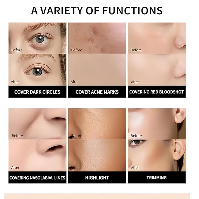 Full Coverage Concealer 6 Colors Lightweight Liquid Contour Waterproof Color Corrector Liquid Matte Concealer (Color 06)