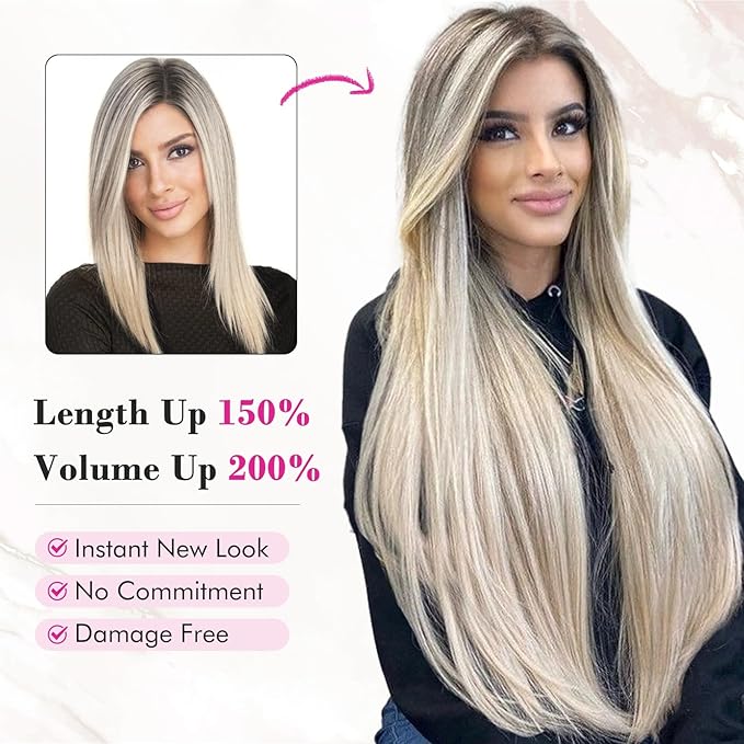 REECHO 28" Straight Long 4 PCS Set Thick Clip in on Hair Extensions -Dark Brown