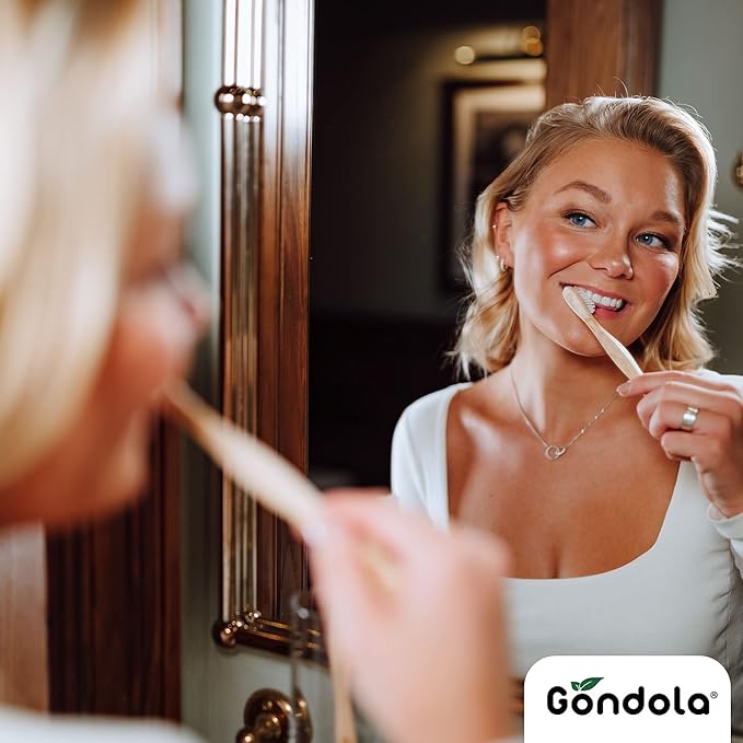 Gondola Organic Bamboo Toothbrushes Adults - 4 Pack - Soft Bristles for Sensitive Gums - Bamboo Toothbrush for Adults - Gentle Cleaning - Wellness Essentials Manual Toothbrush for Home & Travel