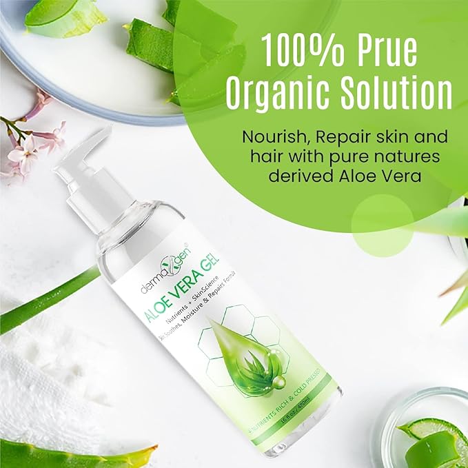 DERMAXGEN Aloe Vera Gel with Witch Hazel, Vitamin C, and Vitamin E - Skin Soothes, Moisture, and Repair Formula for Face and Body - Nutrient-Rich, Organic 100% Pure Aloe Vera - 16 FL OZ