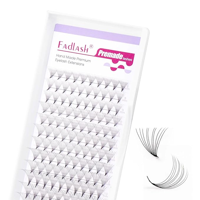 FADLASH Premade Fans Eyelash Extensions 10D 0.07 Volume Lash Fans D Curl 8-14mm Mixed Length Short Stem Handmade Volume Premade Lash Extensions Fans (10D-0.07-D-8-14mm)