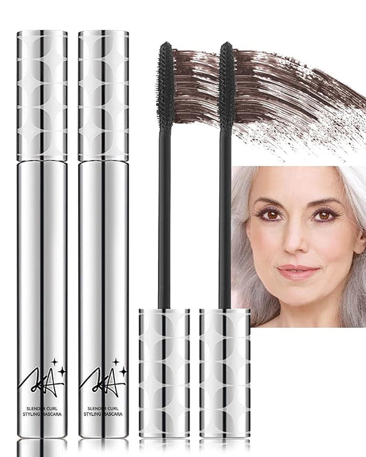 Mascara for Older Women 60 Plus -2Pcs Brown Mascara Volume and Length for Mature Women with Thinning Lashes, Prime Máscara Waterproof Long Lasting Volumizing, Hypoallergenic Máscara for Sensitive Eyes