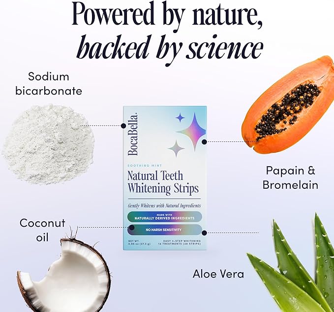 Teeth Whitening Strips for Sensitive Teeth – Natural, Peroxide-Free & Enamel-Safe | Clinically Tested Papaya & Pineapple Enzymes + Aloe & Coconut Oil | 14 Treatments for a Brighter, Whiter Smile