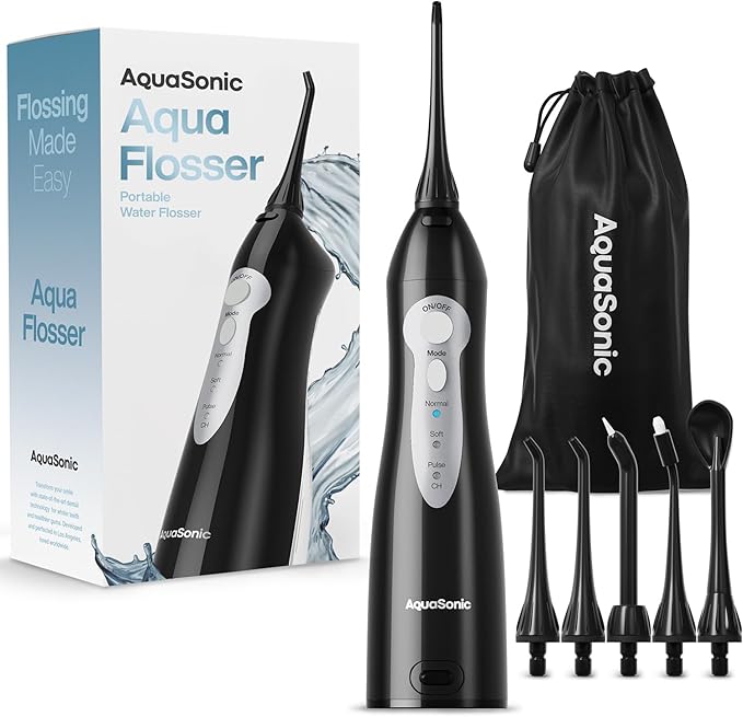 AquaSonic Aqua Flosser - Cordless Rechargeable Water Flosser for Teeth - Waterproof, Portable Oral Irrigator for Dental Cleaning with 5 Jet Tips – Braces Home Travel