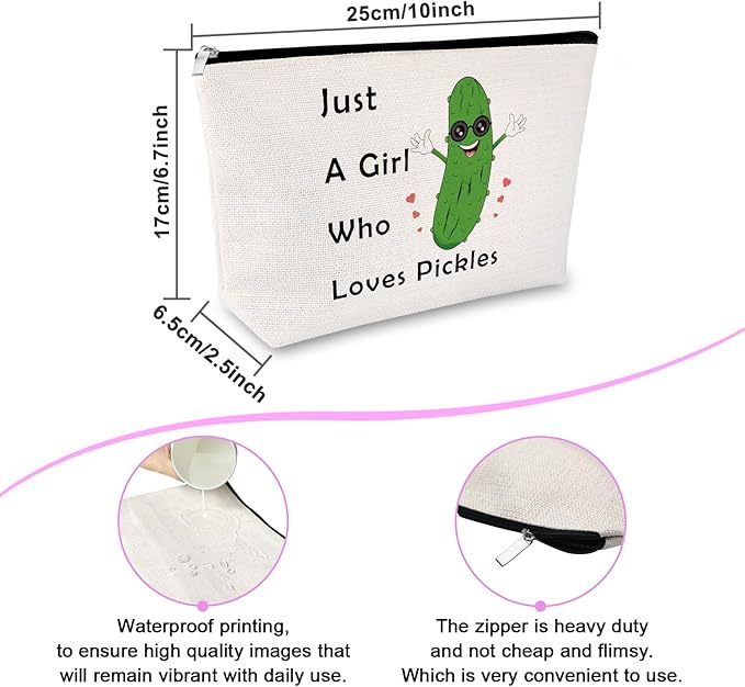 Sfodiary Pickle Gifts Pickle Lover Gifts for Women Makeup Bag Vegetables Lover Presents Cosmetic Bag Friendship Birthday Christmas for Best Friend Daughter Mom Sister Zipper Travel Pouch