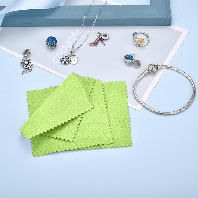 SEVENWELL 50pcs Jewelry Cleaning Cloth Pink Polishing Cloth for Sterling Silver Gold Platinum Small Polish Cloth 8x8cm