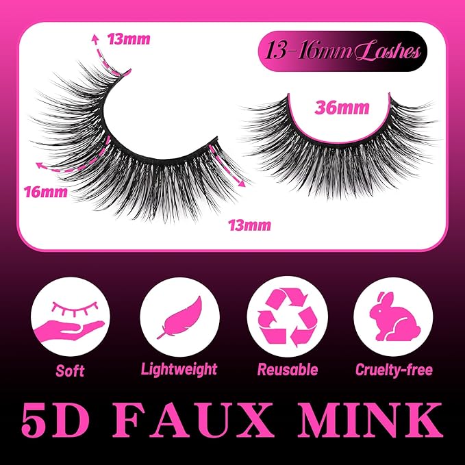 Veleasha Lashes 5D Faux Mink Lashes 100% Handmade Fluffy Fake Eyelashes C Curl Lightweight Wispy False Eyelashes Luxurious Soft Lashes 5 Pairs Pack (5D32)