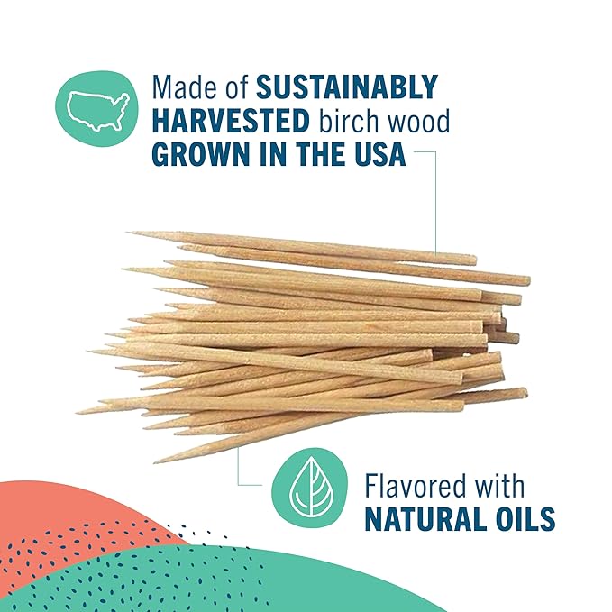 Preserve Toothpicks Refreshing Natural Mint Tea Tree Flavored Toothpicks for Fresh Breath Teeth & Gums - Sustainably Harvested Birch Wood - 3 Travel Cases (105 Picks)