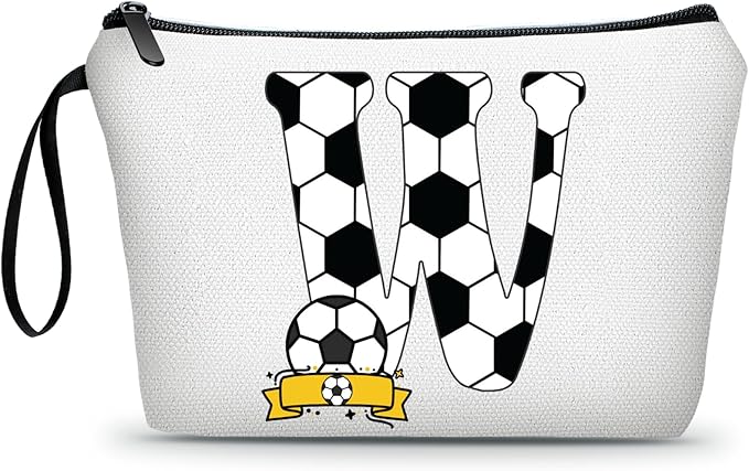 ARIOSEY Soccer Gifts Personalized Soccer Ball Cosmetic Bag for Purse Birthday Inspirational Gifts for Girls Women Team Coach Mom Stuff Travel Organizer-W