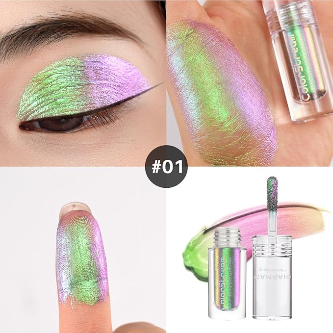 CHARMACY Liquid Duochrome Eyeshadow, Metallic Eye Looks, Long Lasting Glitter Eye Shadow Sets Metallic Pigments, Quick Drying, Sparkling Shiny Eye Makeup for Beginners, 1.6g (#01)