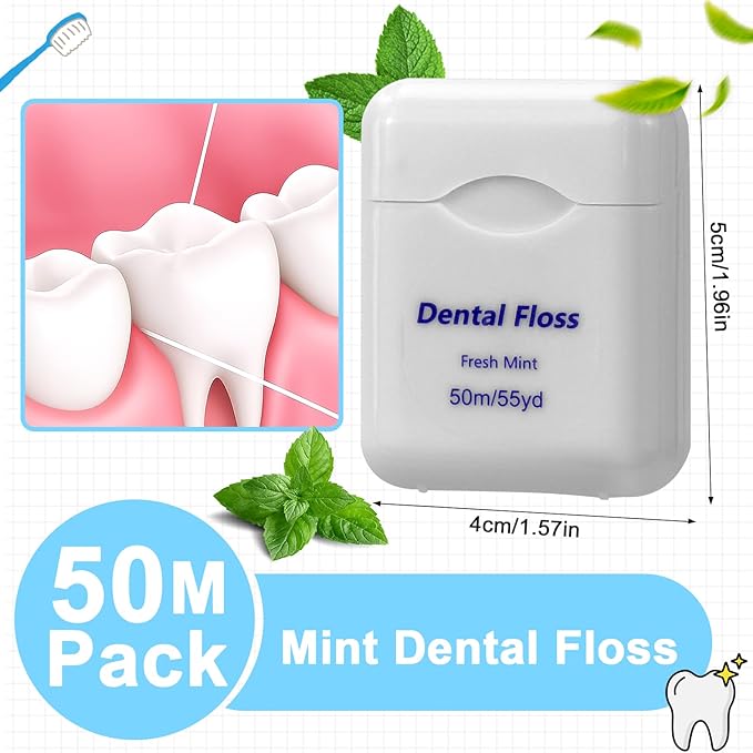 100 Pack Dental Floss Bulk Mint Flavored Floss Travel Oral Care Dental Floss for Adults Teeth and Gum Protection, Each 164 ft/ 50 Meters(White)