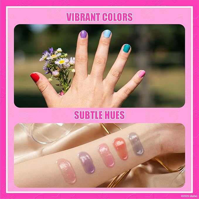 Barbie Cosmetic Makeup Set for Girls with Super Sparkly Lip Gloss Nail Polish and Nail Stickers 11 Pieces, Perfect for Parties Sleepovers Makeovers, Birthday, Ages by Townley Girl
