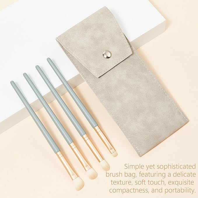 SHELWIN Eyeshadow Makeup Brushes Set with Case 4 PCS Soft Synthetic Hairs Eye Makeup Brushes for Blending Eyebrow Eyeliner Eyeshadow （Lightblue）