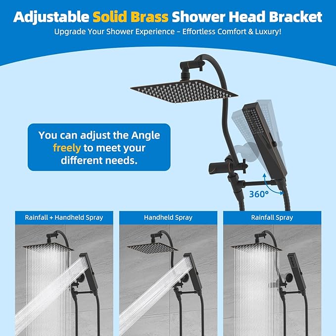 Hibbent All Metal cUPC Certified Shower Head, 10'' High Pressure Rainfall Showerhead Combo, Handheld Shower Wand, 12'' Adjustable Extension Arm, 4-Spray, 71'' Hose, Shower Holder, Oil Rubbed Bronze