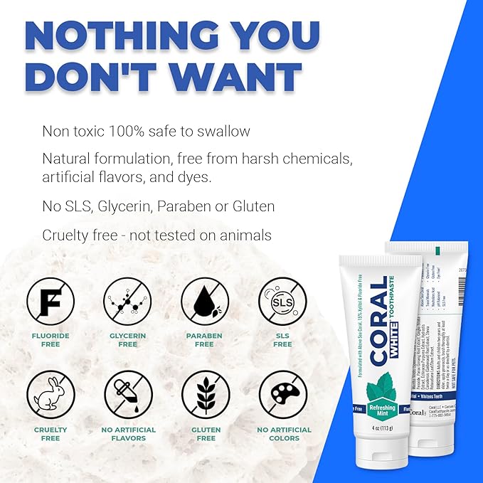 Coral White - Coral White Mint Toothpaste Natural Fluoride SLS Free Coral Calcium Remineralizing Toothpaste 4 Ounce (2 Pack)