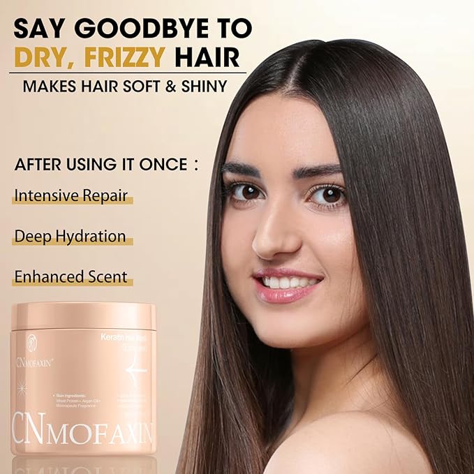 Keratin Hair Mask Deep Conditioner - Argan Oil & Protein Repair for Dry Damaged Hair - Long Lasting Microcapsule Fragrance - Hydrating Treatment for Frizz Control, 17.5 Oz (500ml)