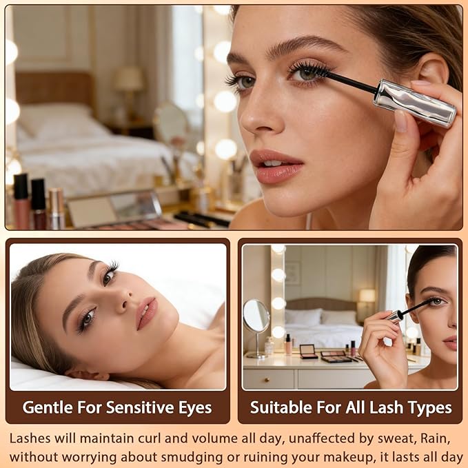 2PCS Steel Tube Eyelash Primer, Tubing Mascara, Waterproof Metal Wand Mascara, Natural and Non-smudged, Flake-Free, Clump-Free Quick-Drying for Women