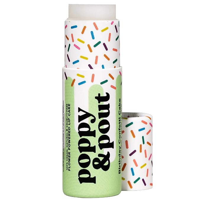 Poppy & Pout Birthday Cake Jumbo Lip Balm | All Natural Lip Balms & Moisturizers | Hydrates with Beeswax, Vitamin E, Organic Coconut Oil | Cruelty-Free | Lip Balm in Recyclable Cardboard Tube (Green)