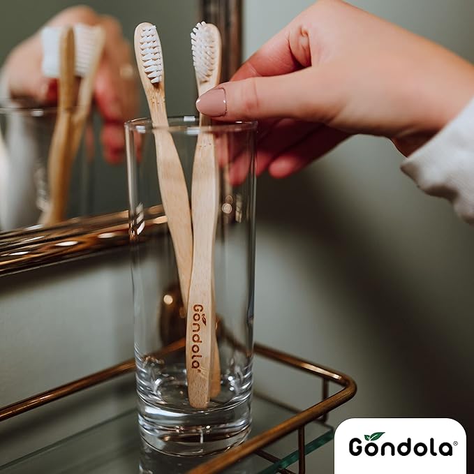 Gondola Organic Bamboo Toothbrushes Adults - 4 Pack - Soft Bristles for Sensitive Gums - Bamboo Toothbrush for Adults - Gentle Cleaning - Wellness Essentials Manual Toothbrush for Home & Travel