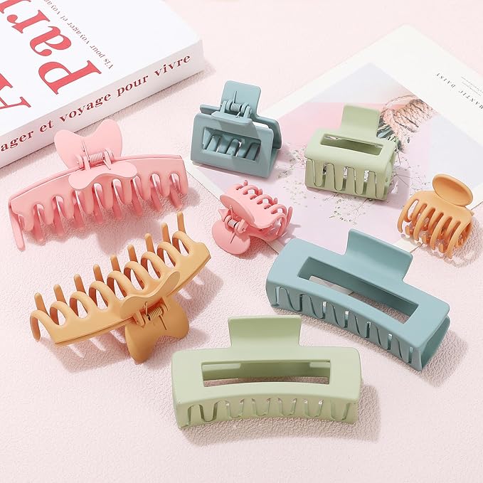8 Pcs Large Medium Small Rectangle Square Butterfly Hair Claw Clips in 4 Styles for Thick, Thin Hair - Colorful Hair Accessories for Women and Girls