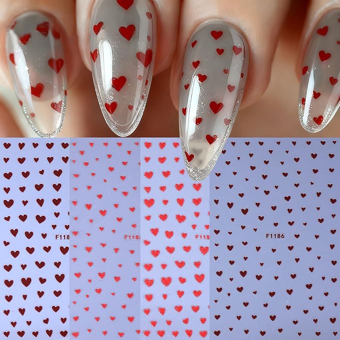 6 Pcs Heart Nail Art Stickers for Nails 3D Self-Adhesive Pink and Red Heart Nail Decals Nail Supplies Valentine Holiday Women DIY Manicure Tips Decoration for Party Salon Nails Salon